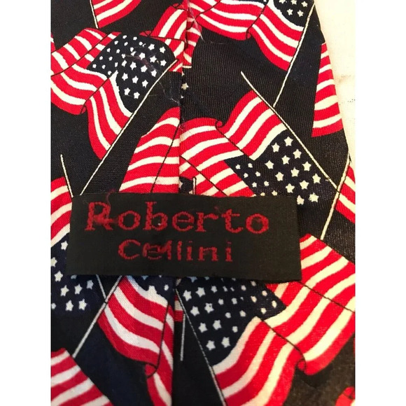 Roberto Cellini American Flag July 4th Patriotic Old Glory Classic Mens Neck Tie - Picture 3 of 4